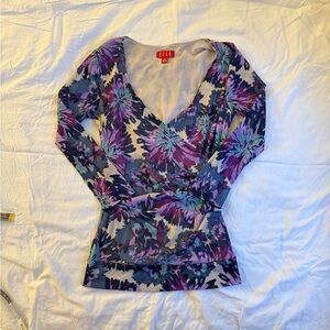 Elle Purple & Teal Floral Wrap-Style Long Sleeve Top